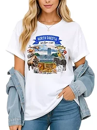 North Dakota State Themes and Landmarks Tee for History Travel Lovers