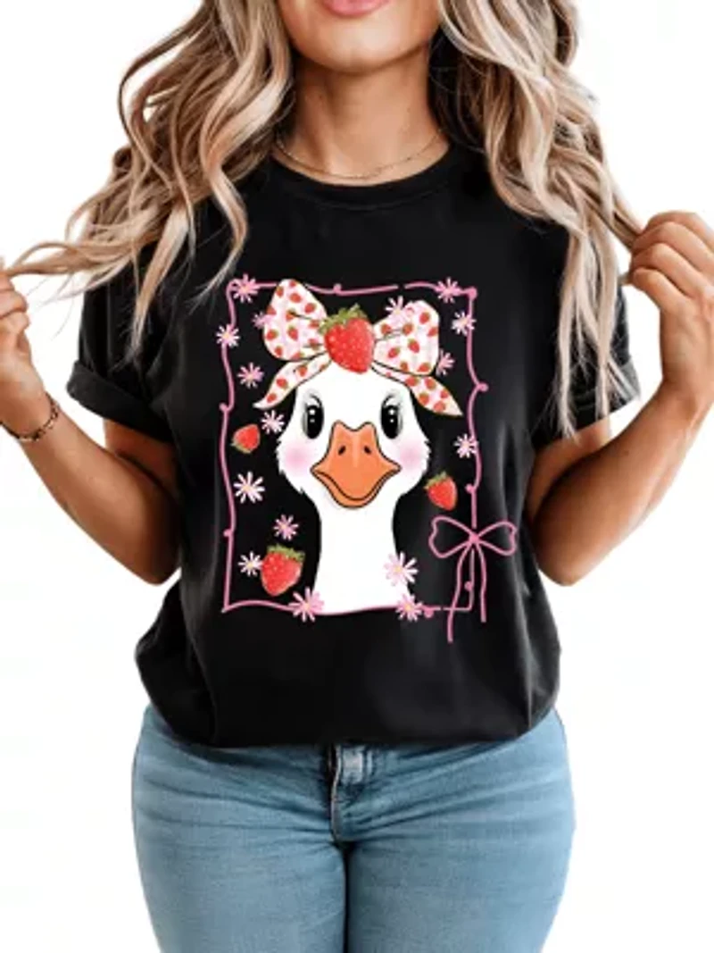Coquette Goose with Strawberry Bow T-Shirt