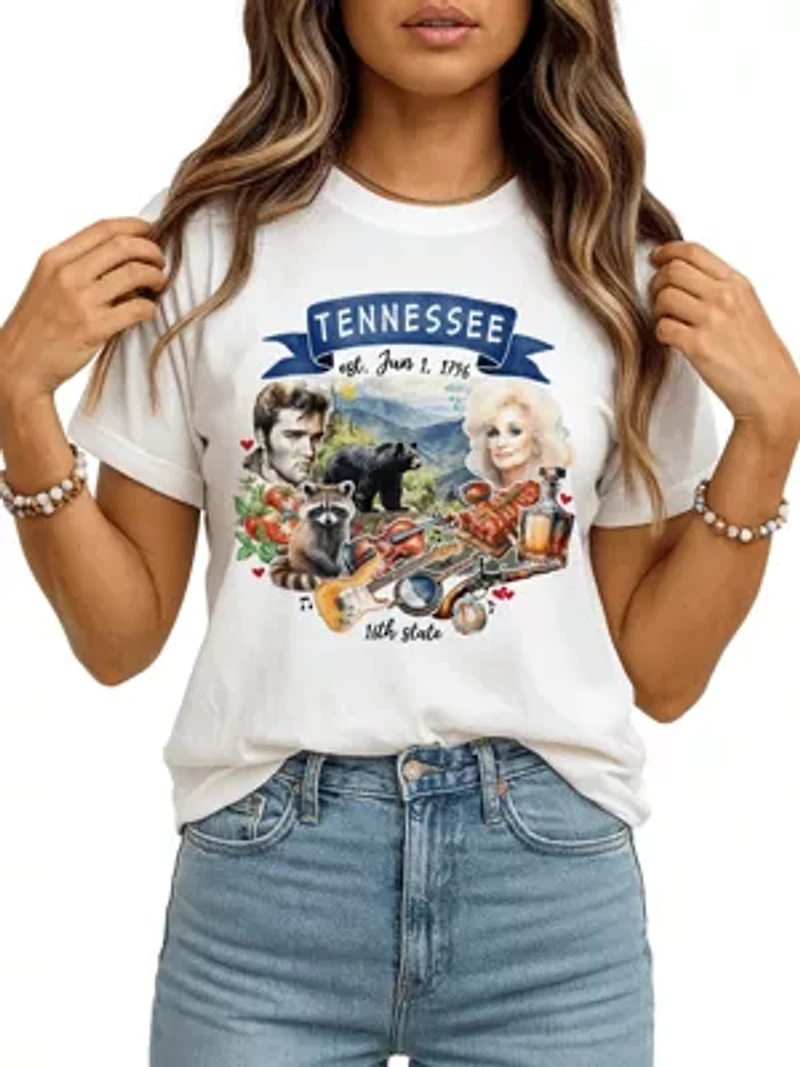 Tennessee State Themes and Landmarks Tee for History Travel Lovers