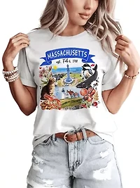 Massachusetts State Themes and Landmarks Tee for History Travel Lovers