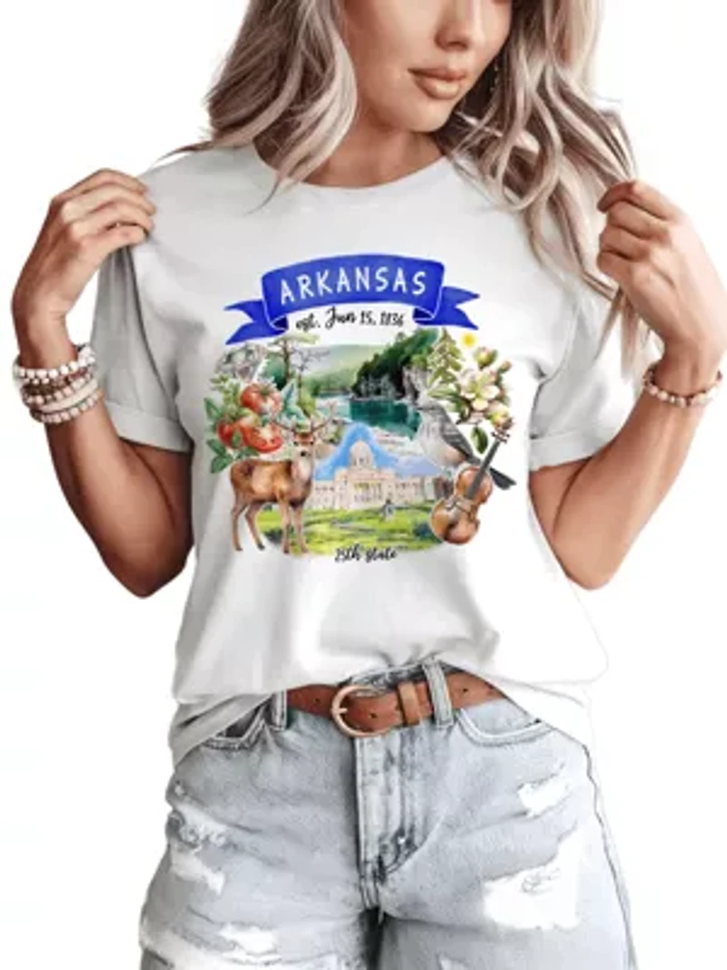 Arkansas State Themes and Landmarks Tee for History Travel Lovers