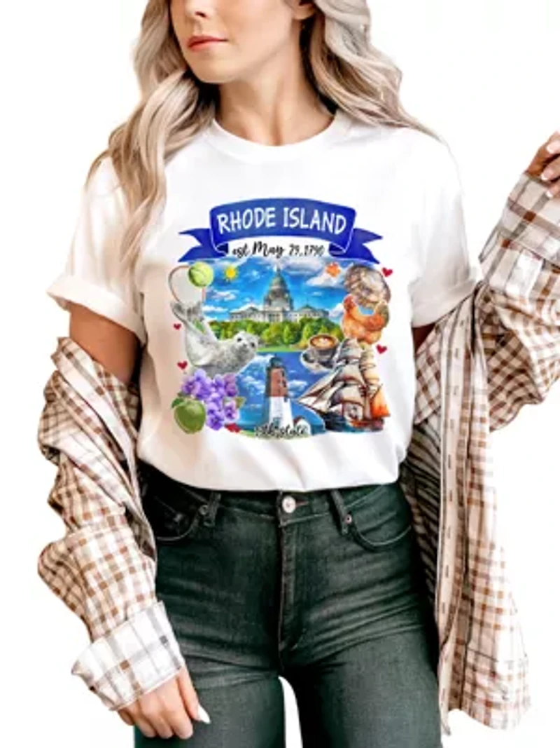 Rhode Island State Themes and Landmarks Tee for History Travel Lovers