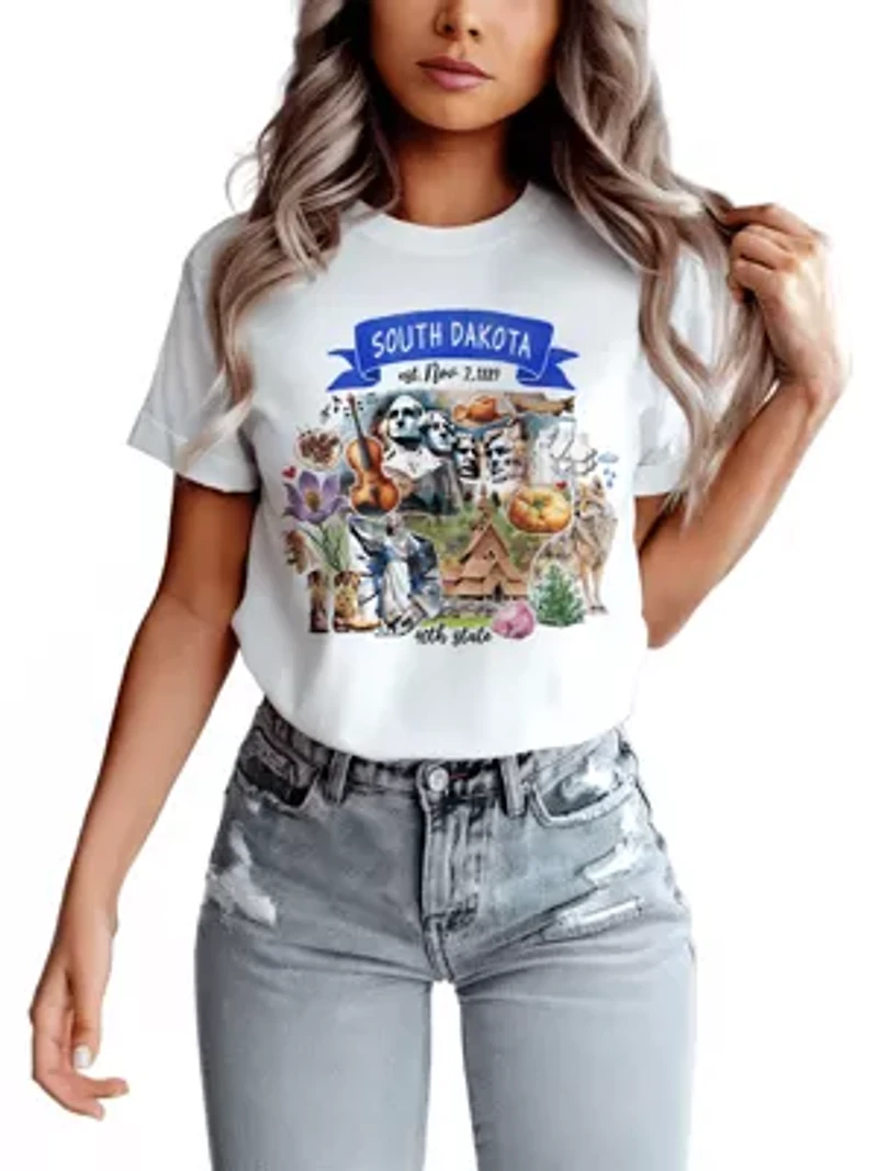 South Dakota State Themes and Landmarks Tee for History Travel Lovers