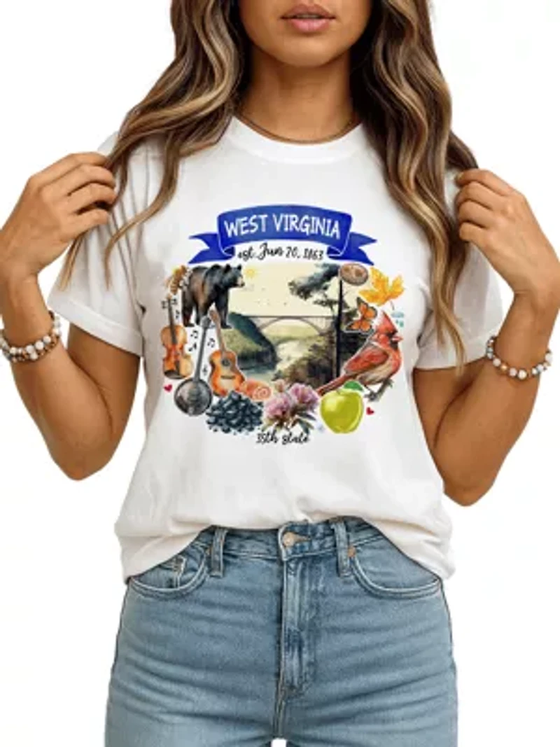 West Virginia State Themes and Landmarks Tee for History Travel Lovers