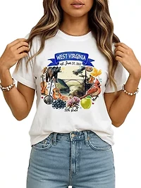 West Virginia State Themes and Landmarks Tee for History Travel Lovers