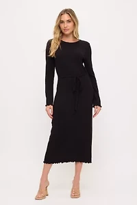 Ribbed Knit Tie-Waist Midi Dress