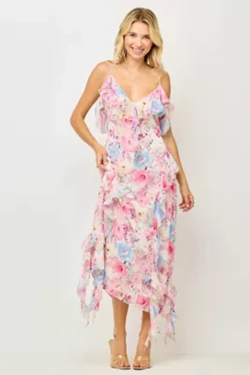 Ruffle Chiffon Midi Dress