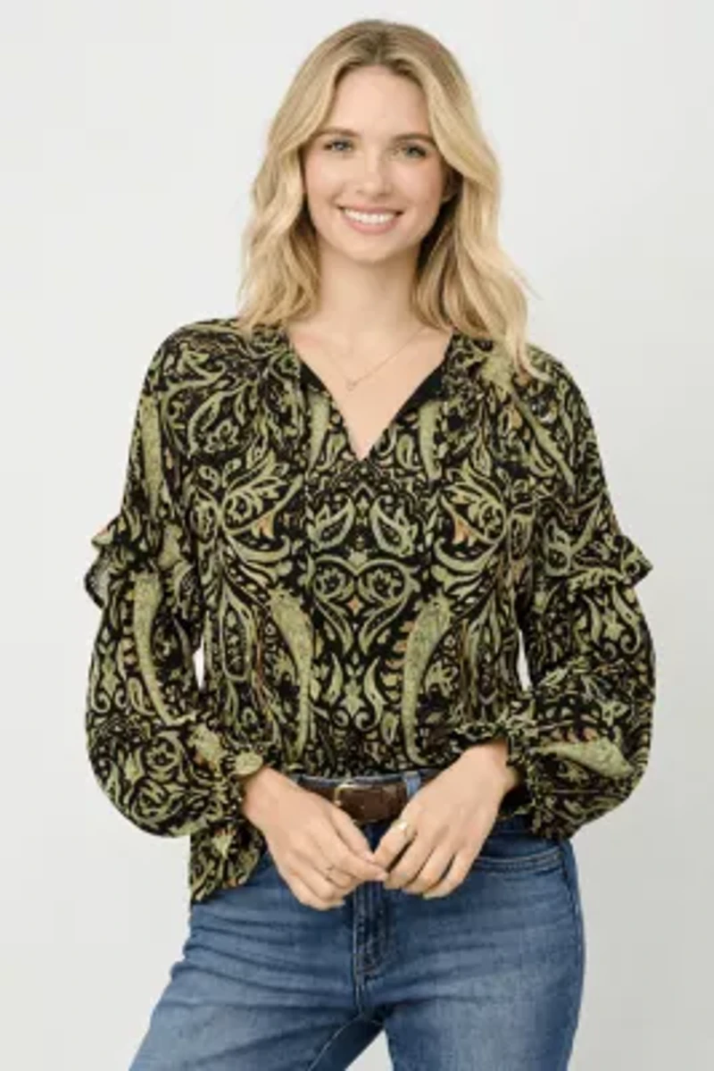 Ruffle Tie Neck Blouse