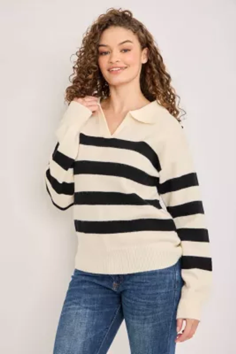Striped Collared Knit Sweater