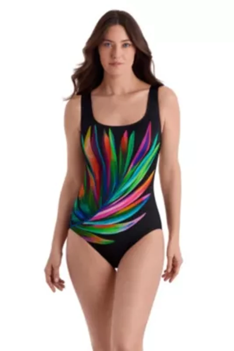 Palm Dancer Panel Scoopneck One Piece Swimsuit