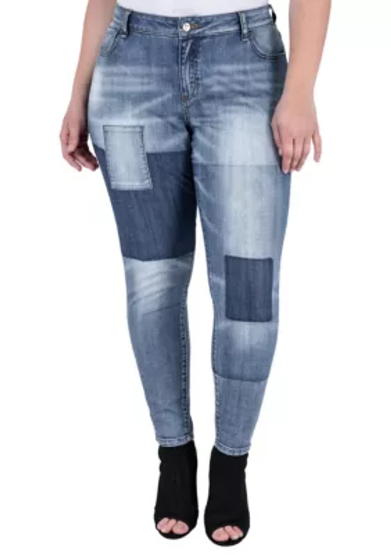 Plus Patchwork Indigo Stretch Jeans
