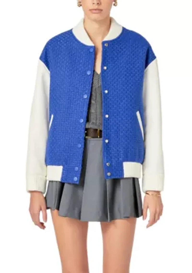 Tweed PU Bomber Jacket