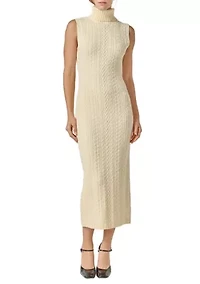 CABLE KNIT MOCK NECK MIDI DRESS