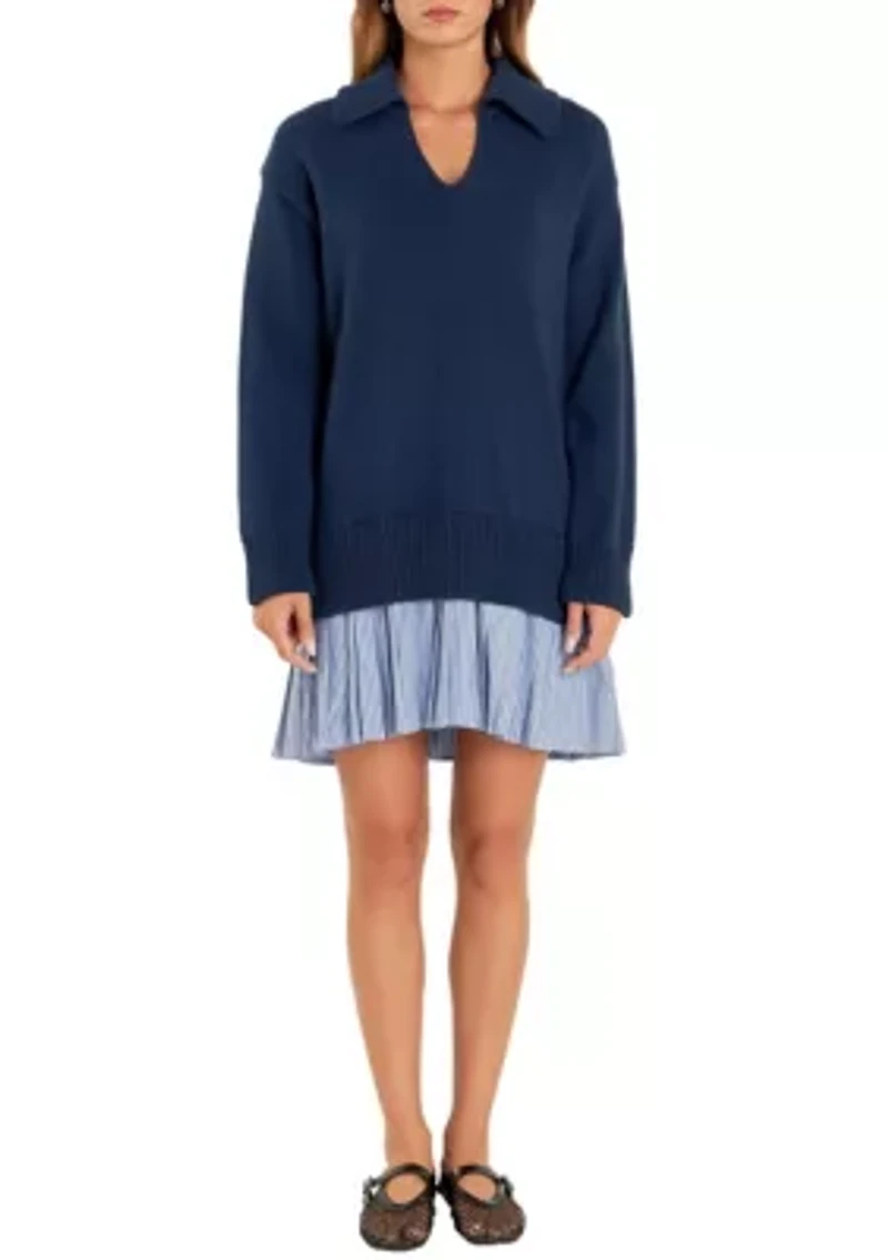 Mixed Media Pleated Mini Dress