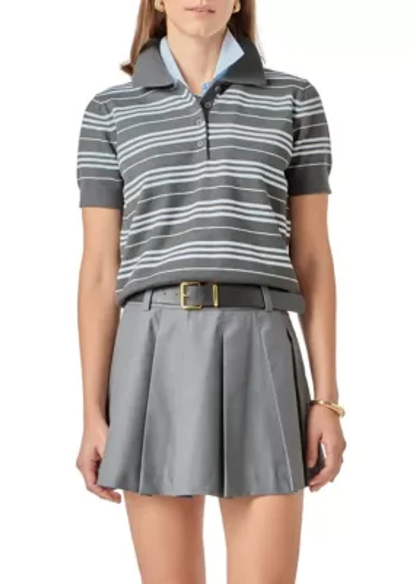 STRIPED POLO KNIT TOP
