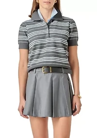 STRIPED POLO KNIT TOP