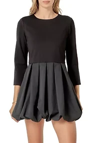 BUBBLE HEM MIXED MEDIA MINI DRESS