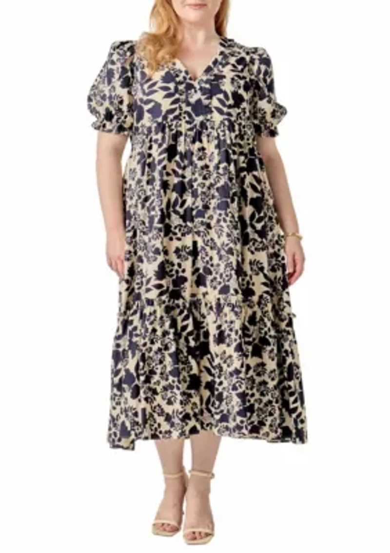 FLORAL PRINT TIERED MIDI DRESS