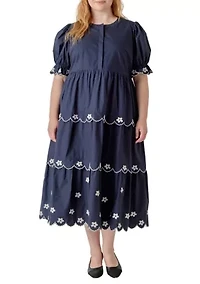 FLOWER EMBROIDERED MIDI DRESS