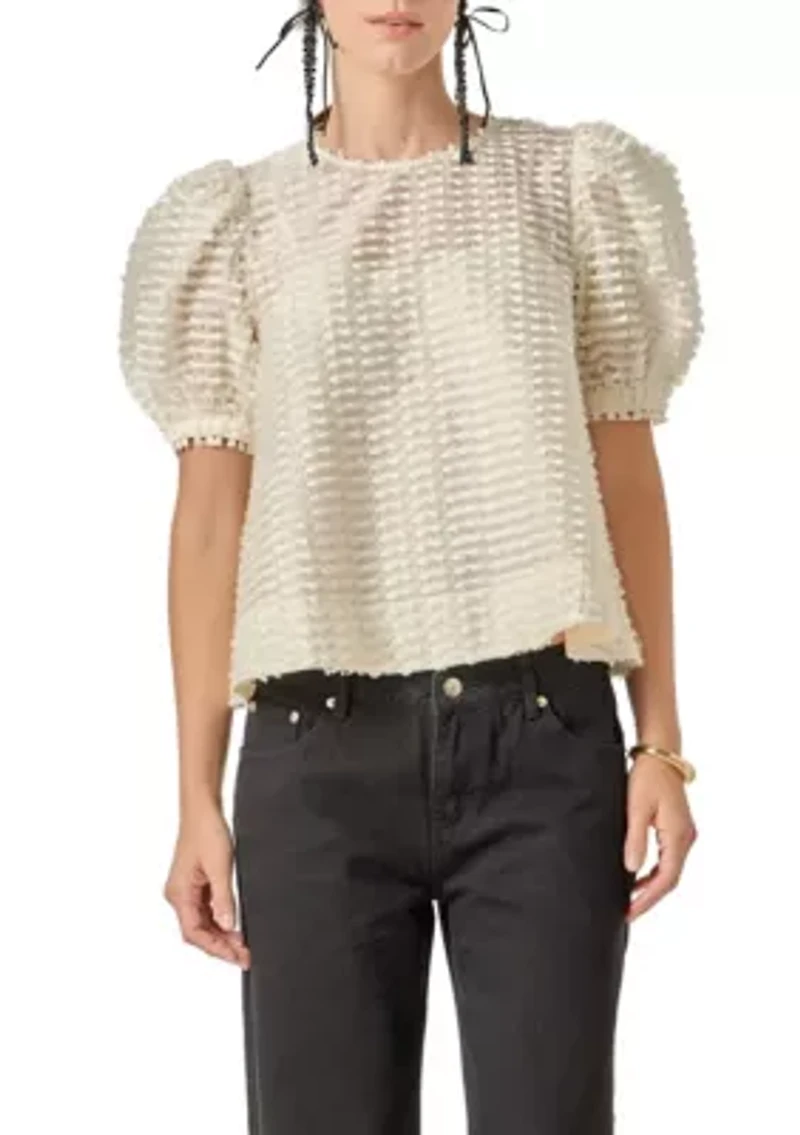 Puff-Sleeve Blouse with Embellished Fabric
