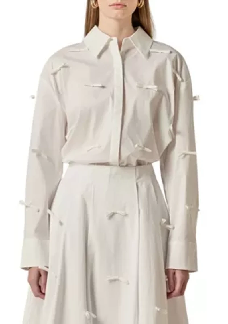 BOW DETAILED DROP SHOULDER SHIRT