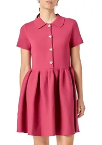 PEPLUM MINI KNIT DRESS WITH BIG BUTTON DETAILS