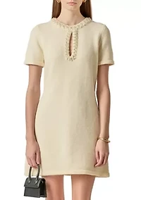 PEARL & RHINESTONE KEY HOLE KNIT MINI DRESS