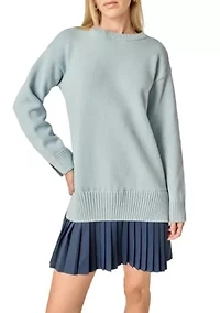 MIXED MEDIA PLEATED MINI DRESS