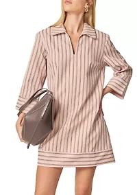 STRIPE COLLARED MINI DRESS