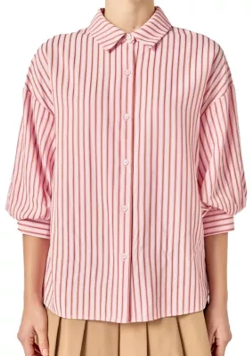 STRIPED BALLOON SLEEVE SHIRT