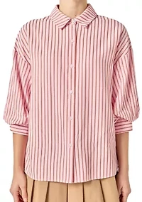 STRIPED BALLOON SLEEVE SHIRT