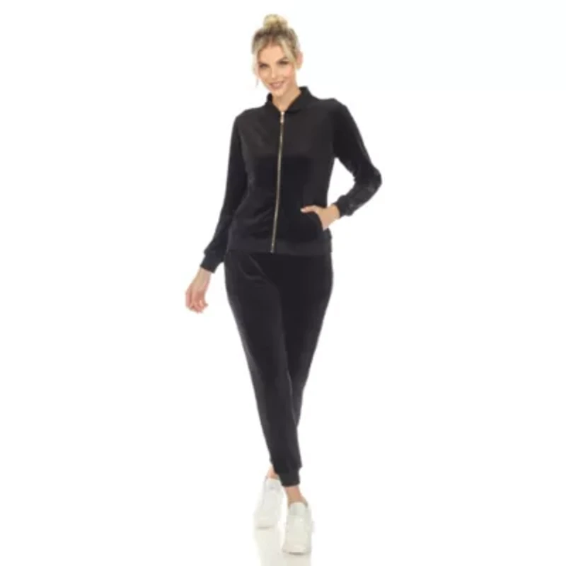 2-Piece Velour with Faux Leather Stripe