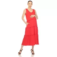 Maternity Scoop Neck Tiered Midi Dress