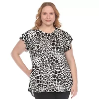 Plus Bold Leopard Print Ruffle Sleeve Top