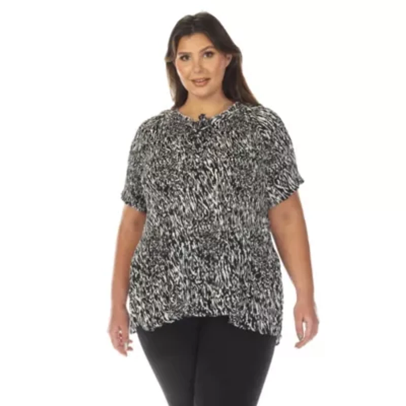 Plus Short Sleeve Printed Peplum Top