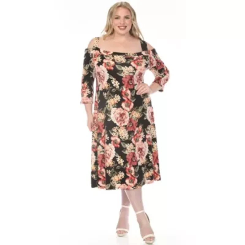 Plus Cold Shoulder 3/4 Sleeve Dress