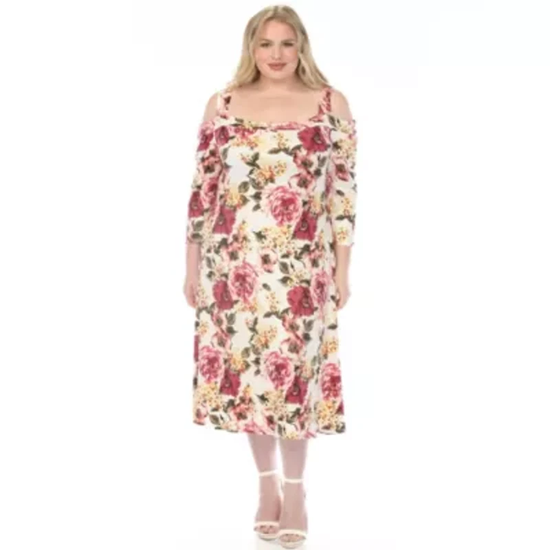 Plus Cold Shoulder 3/4 Sleeve Dress