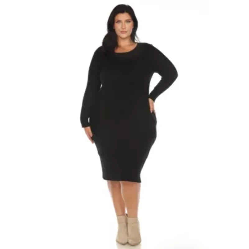 Plus Long Sleeve Rib Midi Sweater Dress