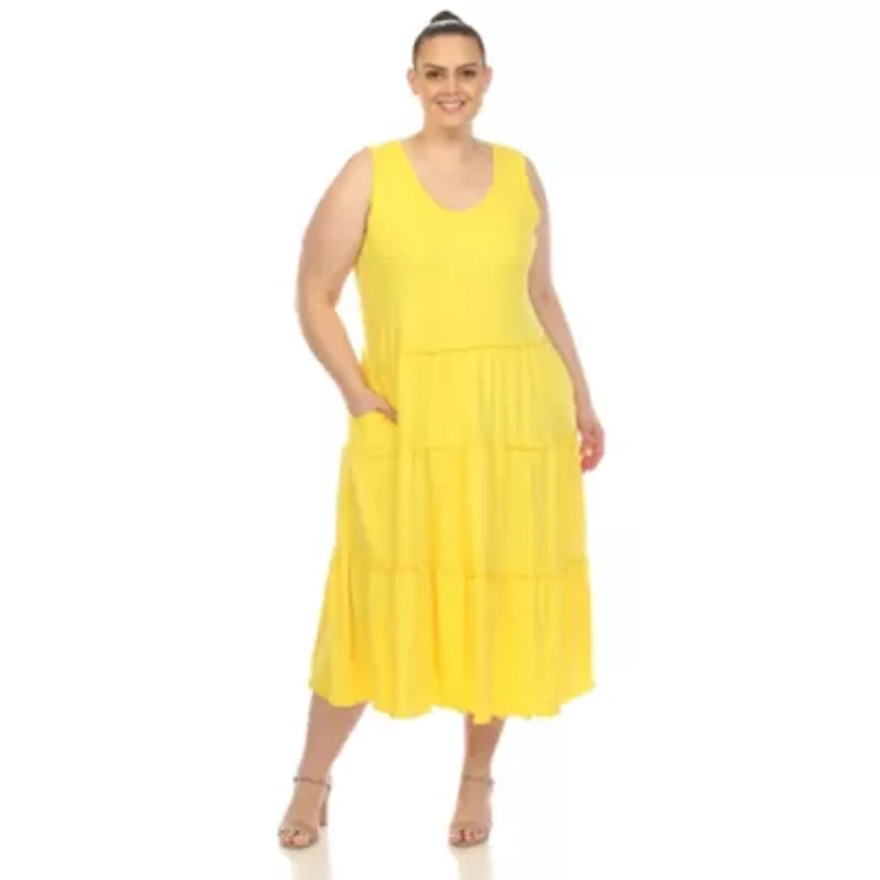 Plus Scoop Neck Tiered Midi Dress