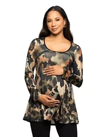 Maternity Multiprint Long Sleeve Scoop Neck A Line Top