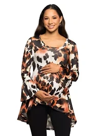 Maternity Scoop Neck Bell Sleeve Tunic Top Animal Print