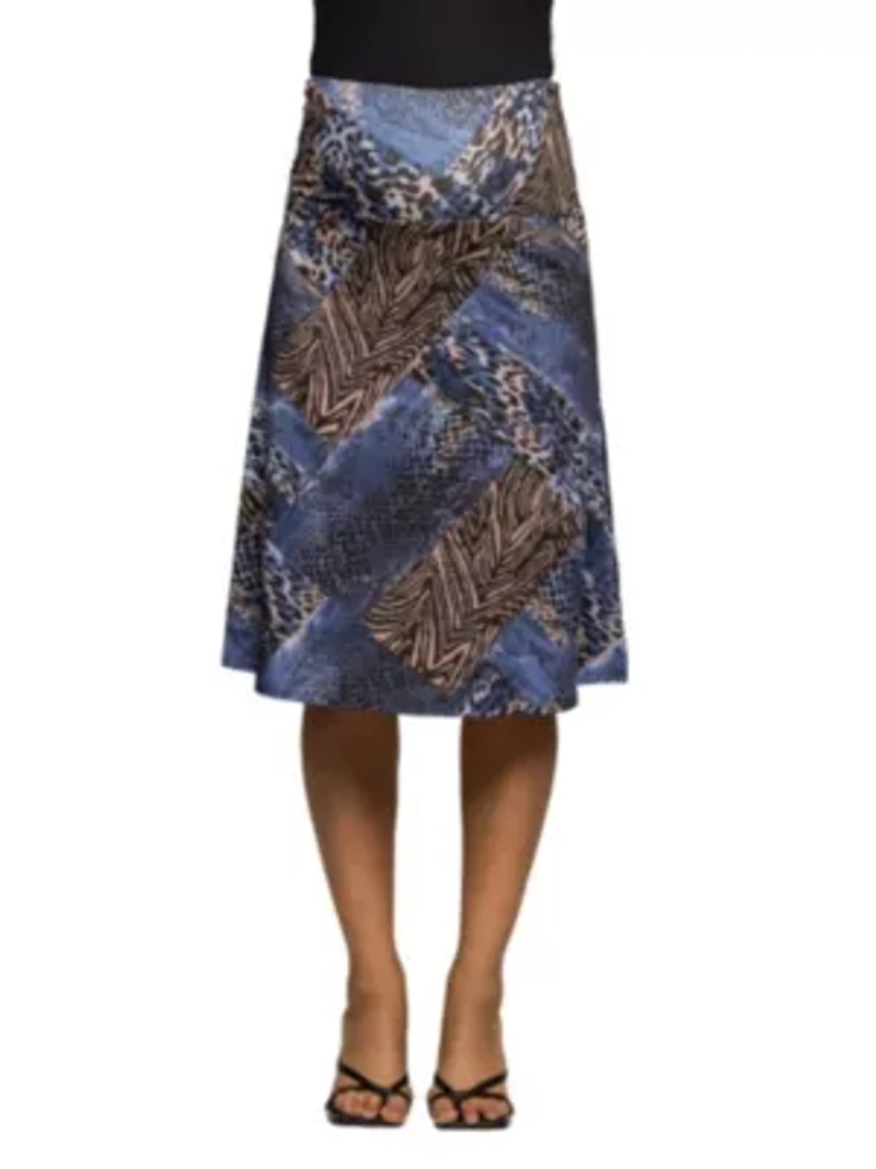 Maternity Blue Animal Print Knee Length Skirt