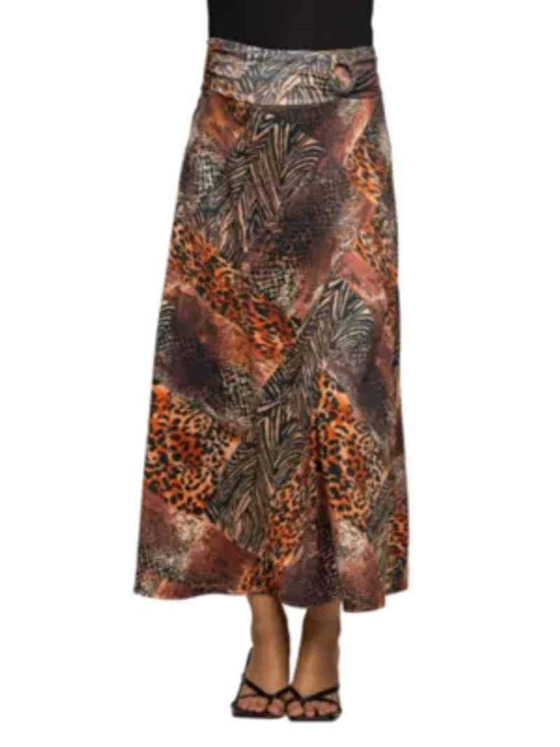 Maternity Brown Animal Patchwork Print Maxi Skirt