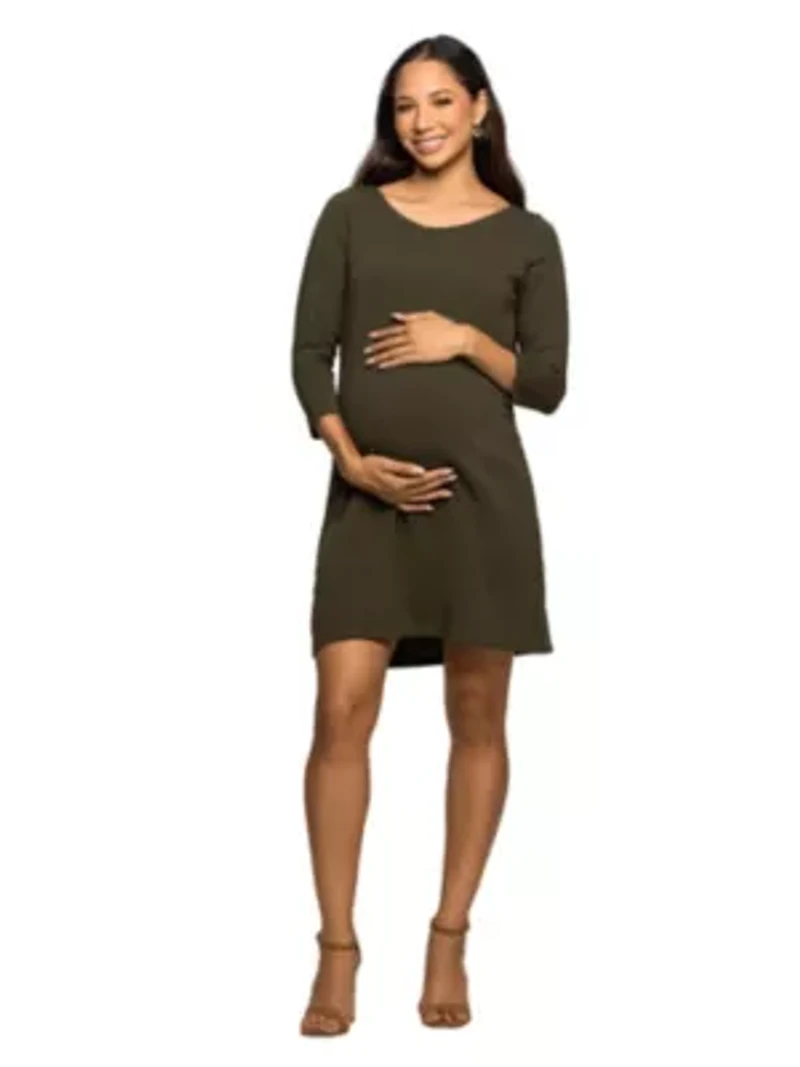 Maternity Three Quarter Sleeve A Line Knee Length Dress