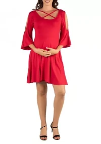 Maternity Knee Length Cold Shoulder Dress