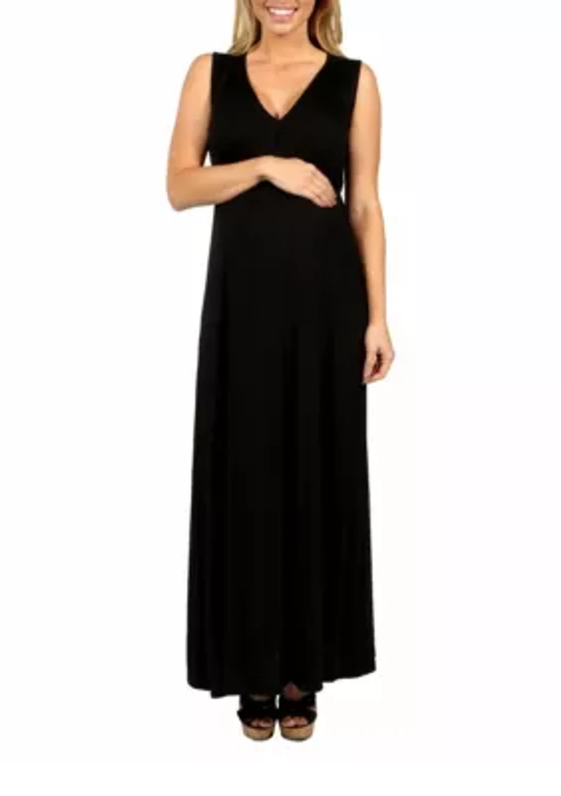 V Neck Sleeveless Maternity Maxi Dress with Belt