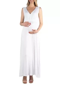 V Neck Sleeveless Maternity Maxi Dress with Belt