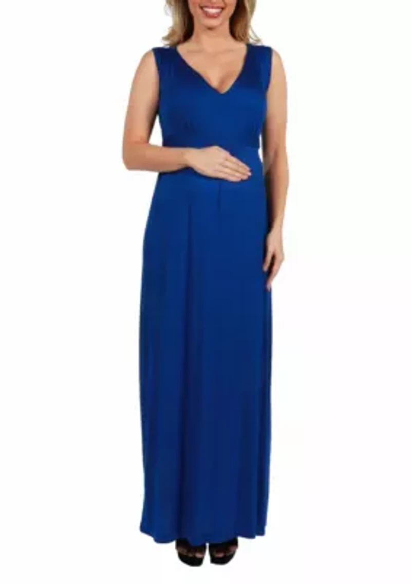 V Neck Sleeveless Maternity Maxi Dress with Belt