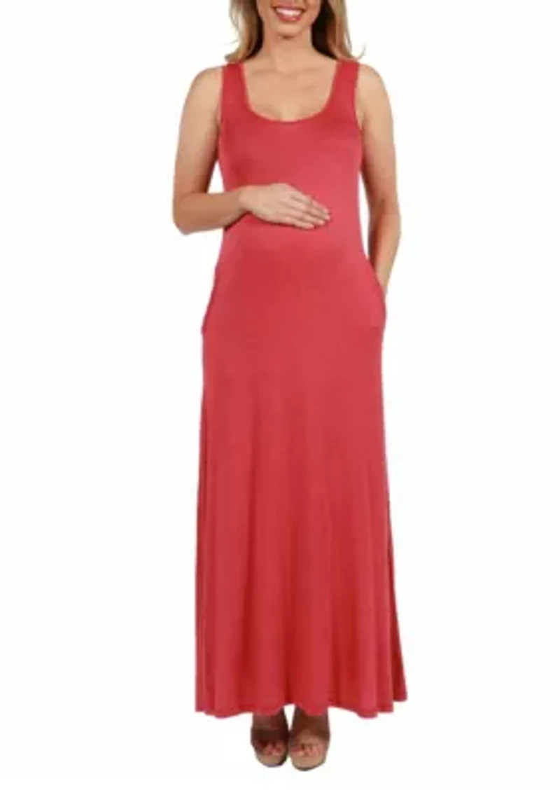 Scoop Neck Sleeveless Maternity Maxi Dress with Pockets