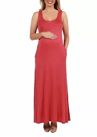 Scoop Neck Sleeveless Maternity Maxi Dress with Pockets